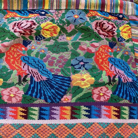 Guatemalan Colorful Bird Woven Tapestry Square Pillow Cushion Cover 18" - Picture 4 of 6